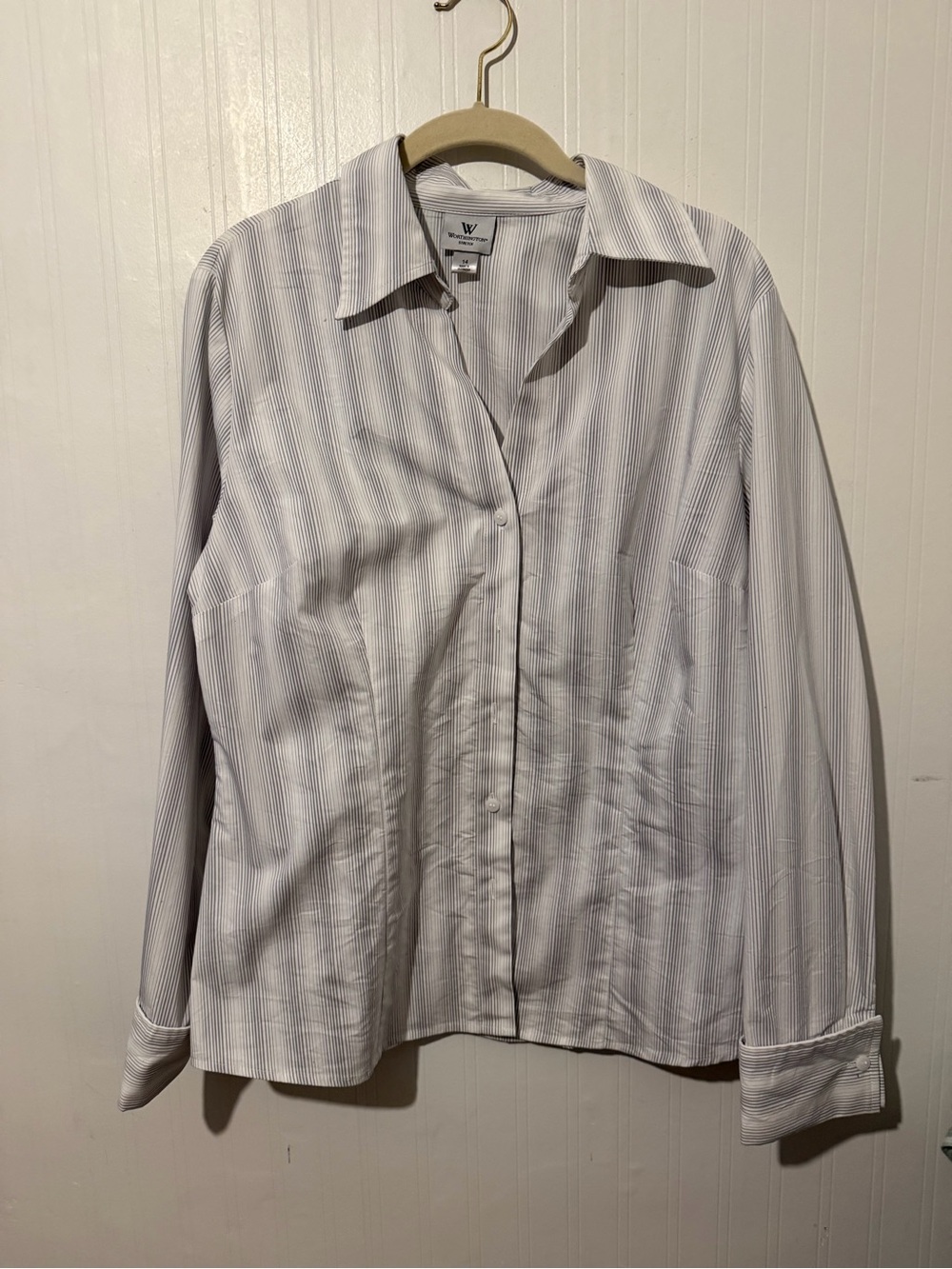 Women’s white with Light Gray Stripe Button-Up Shirt 15